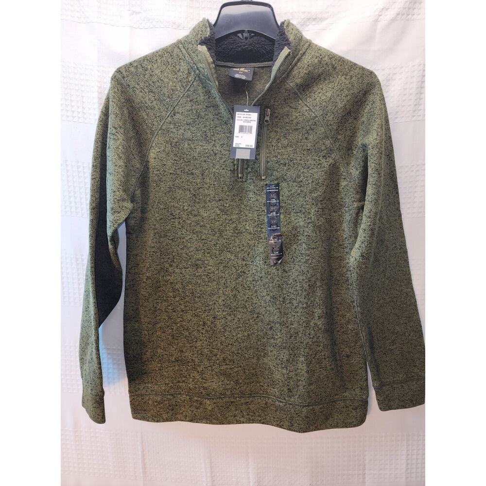 Old River Sweater 1/4 zip Pullover Mens Size Small Green Blk fleece